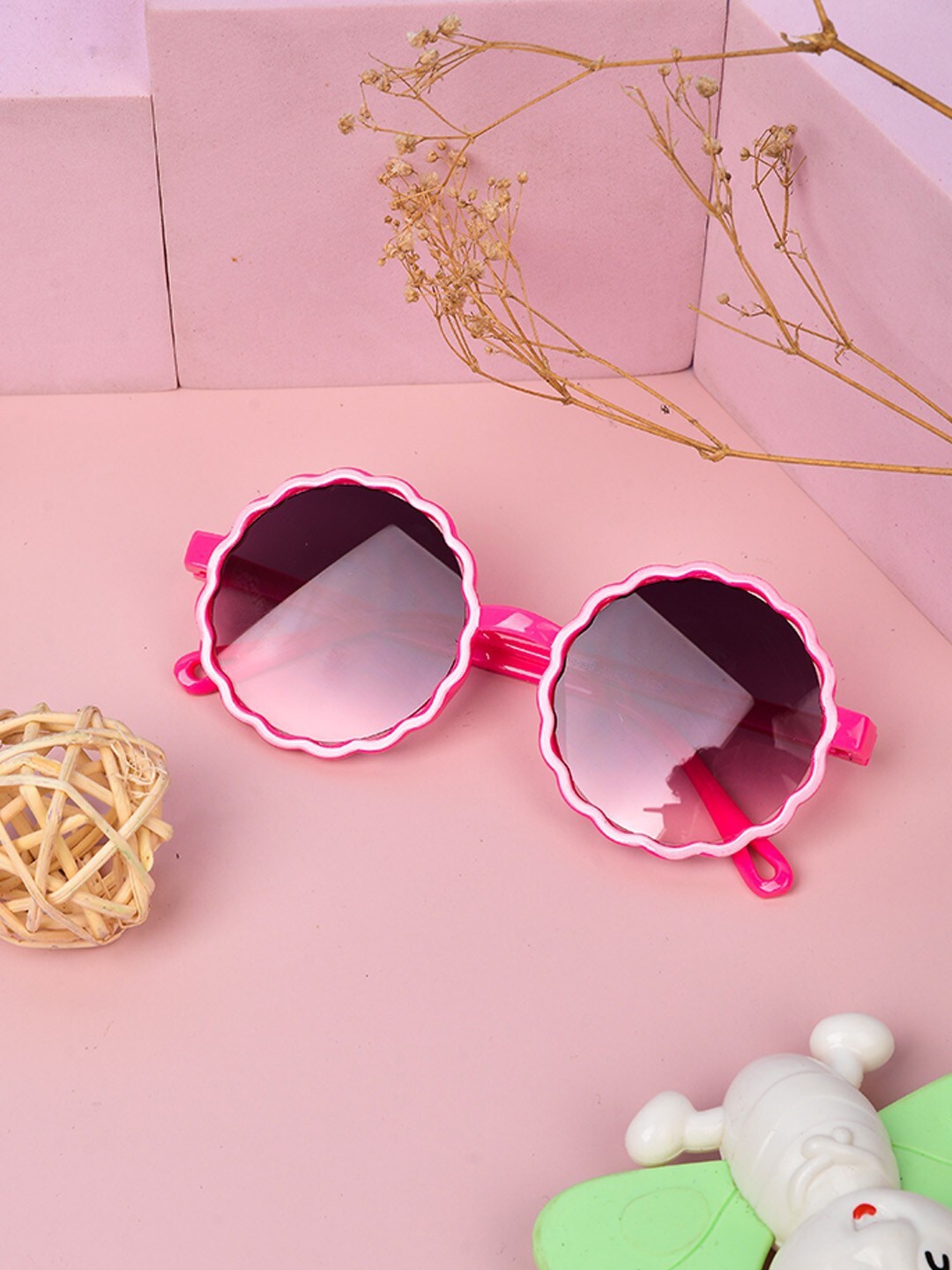 

POPLINS Unisex Kids Purple Lens & Pink Round Sunglasses with UV Protected Lens