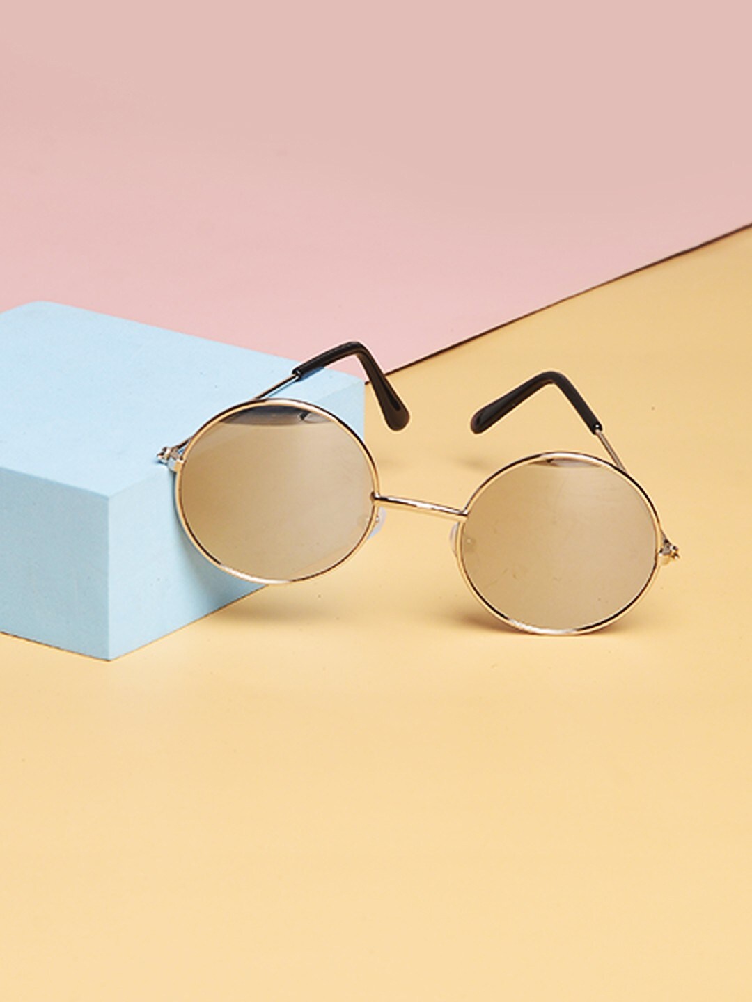 

POPLINS Unisex Kids Grey Lens & Gold-Toned Round Sunglasses with UV Protected Lens