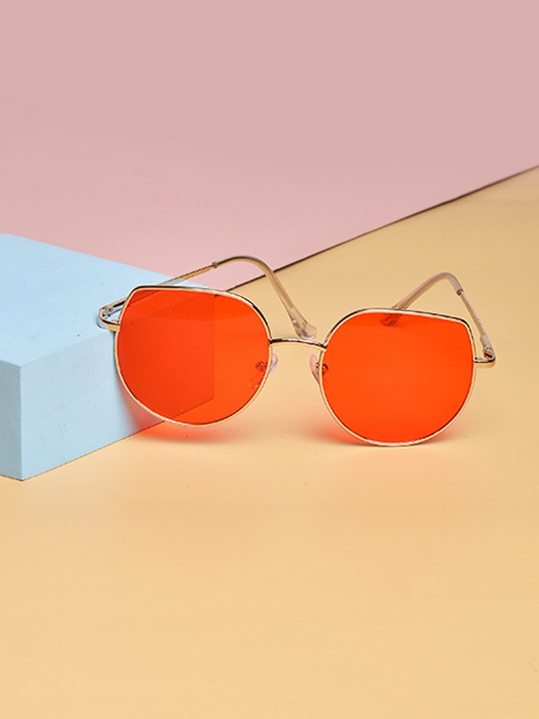 

POPLINS Unisex Kids Orange Lens & Rose Gold-Toned Sunglasses UV Protected Lens GG-1033-C