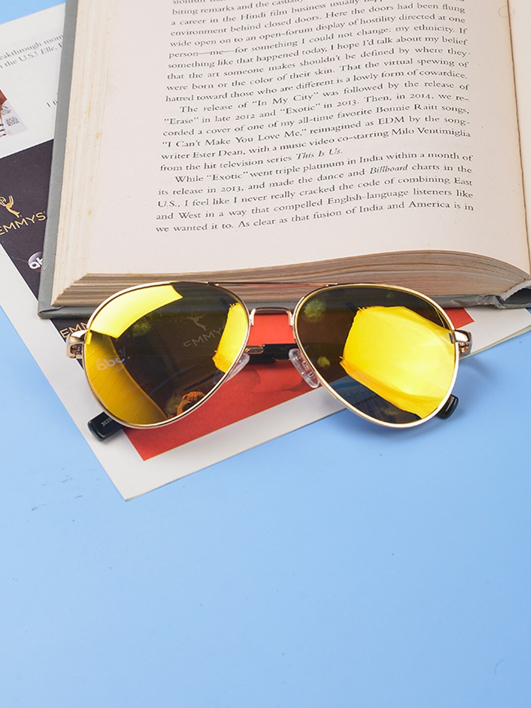

POPLINS Unisex Kids Yellow Lens & Gold-Toned Aviator Sunglasses with UV Protected Lens