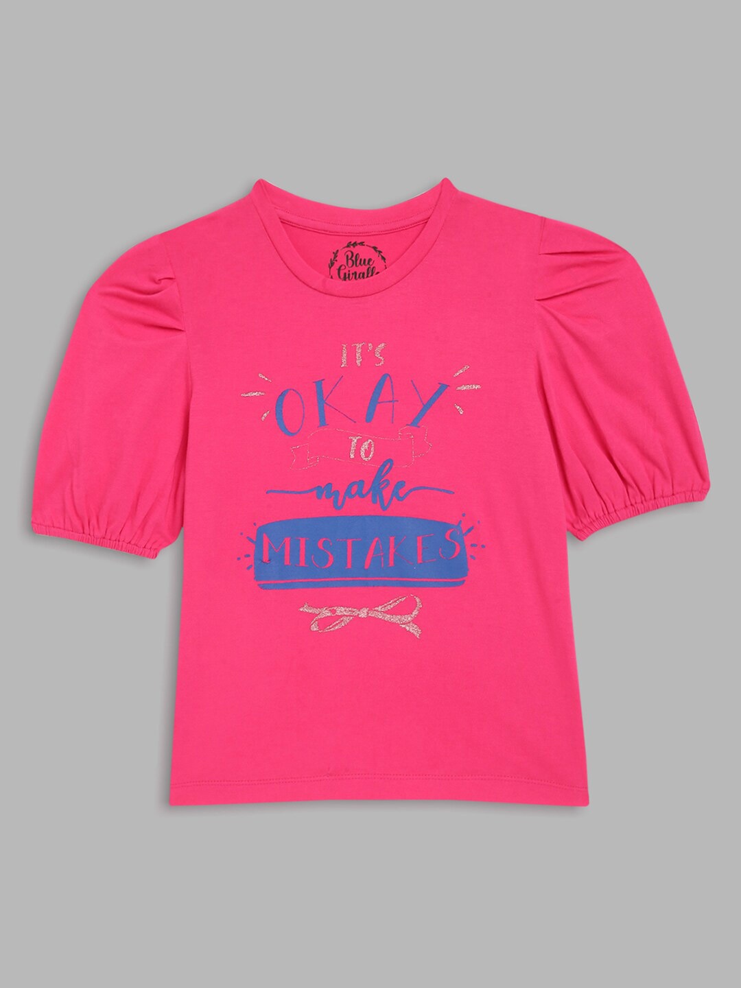 

Blue Giraffe Girls Pink Printed Pure Cotton T-shirt