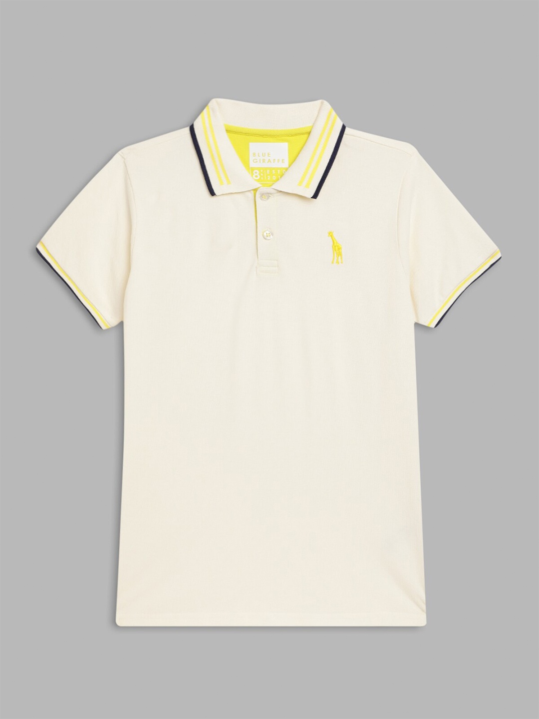 

Blue Giraffe Boys Off White Polo Collar Pure Cotton T-shirt