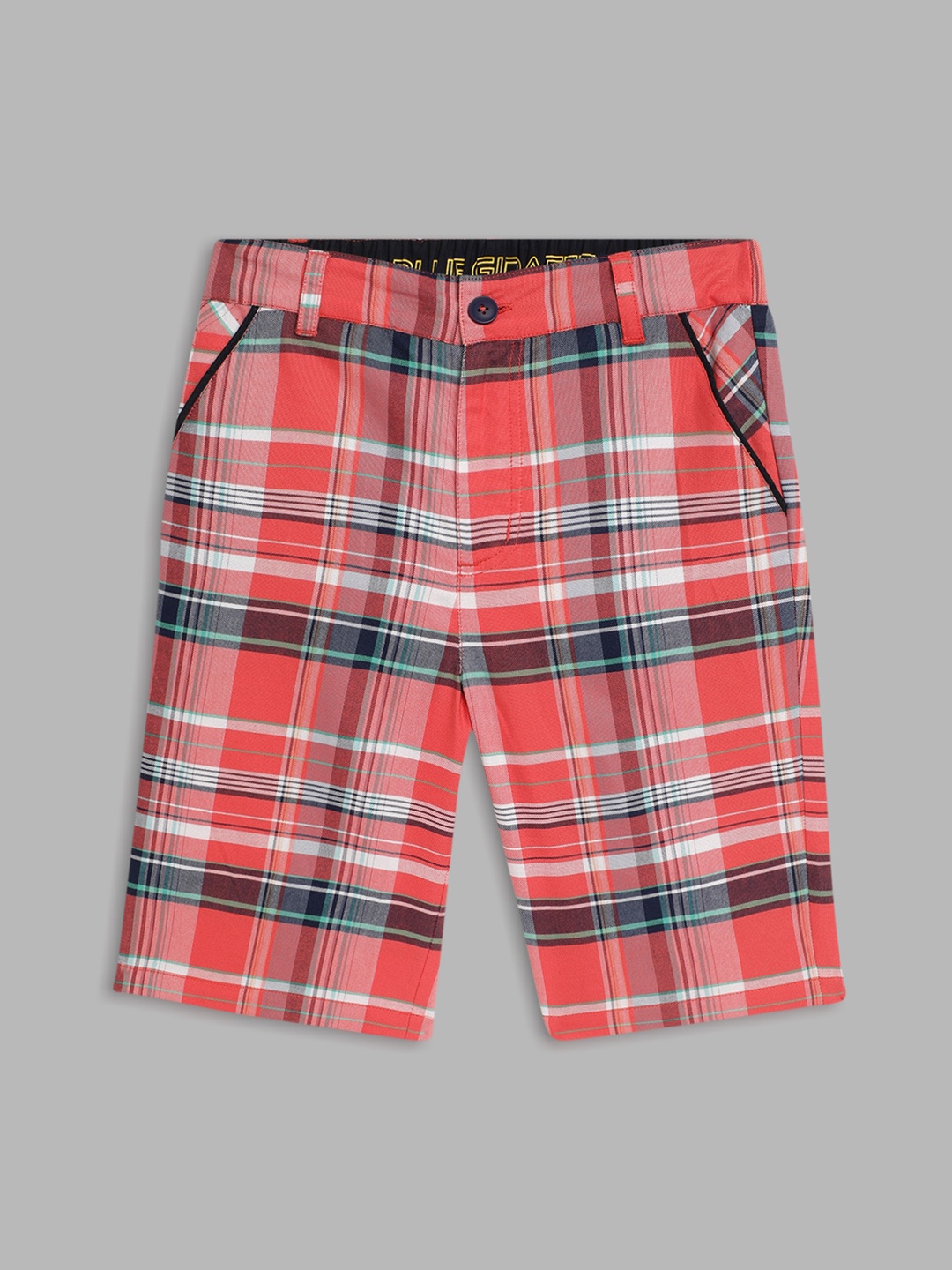 

Blue Giraffe Boys Red & Black Checked Pure Cotton Shorts