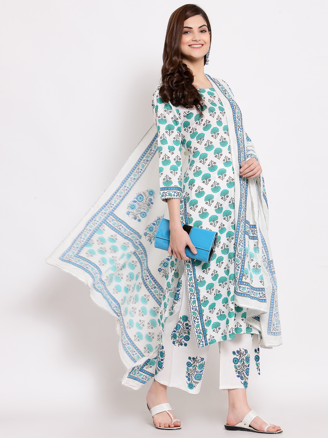 

KALINI Women White Floral Printed Kurta with Palazzos & With Dupatta