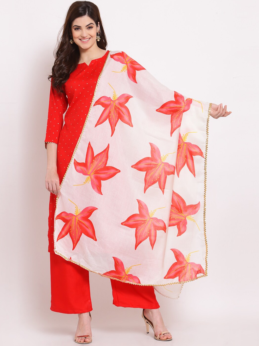 

KALINI Women Red Printed Kurta with Palazzos & With Dupatta