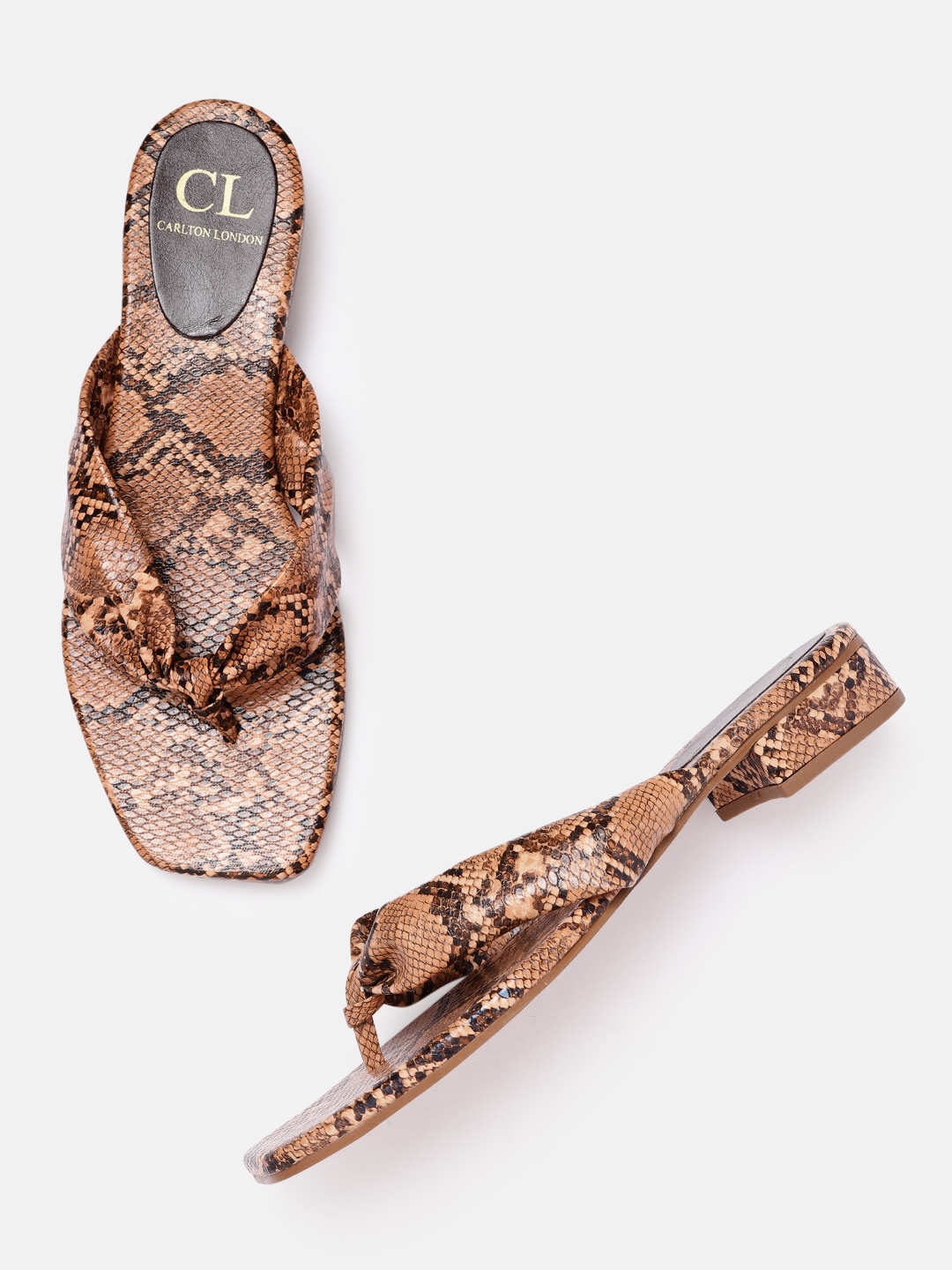 

Carlton London Women Brown Snakeskin Textured Open Toe Flats