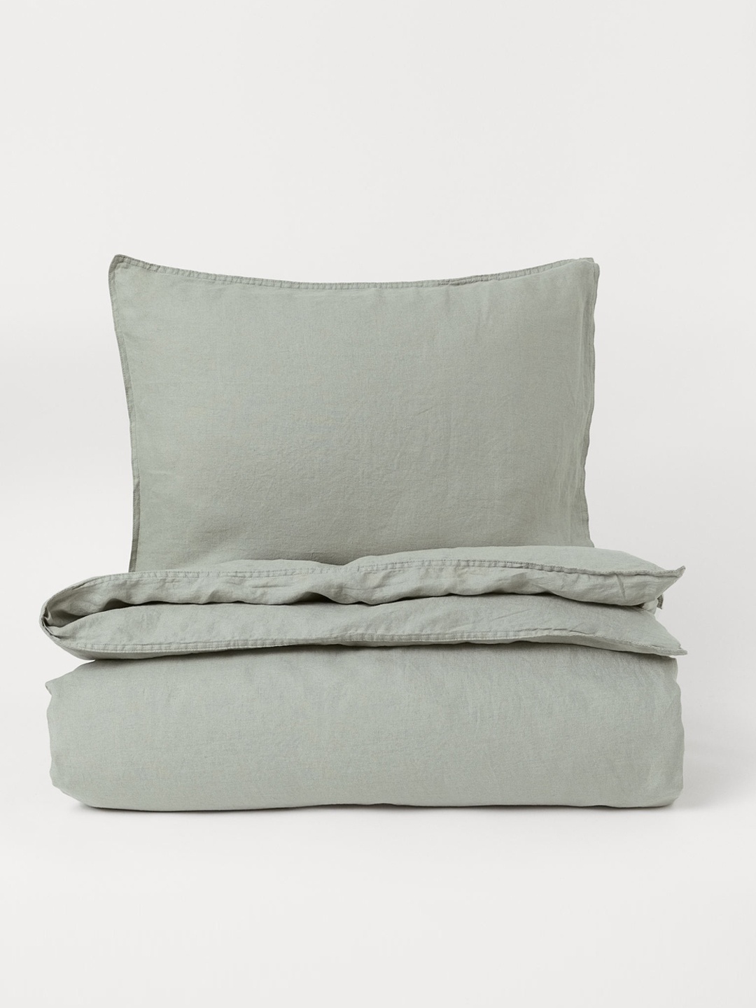 

H&M Green Solid Linen Single Duvet Cover Set