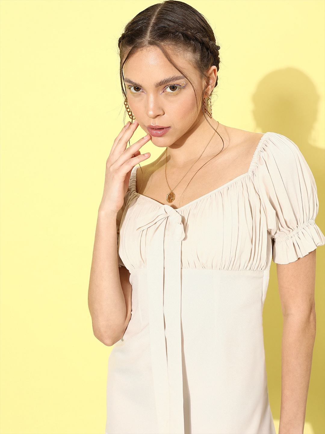 

LY2 Women Cream-Coloured Solid Bodycon Dress