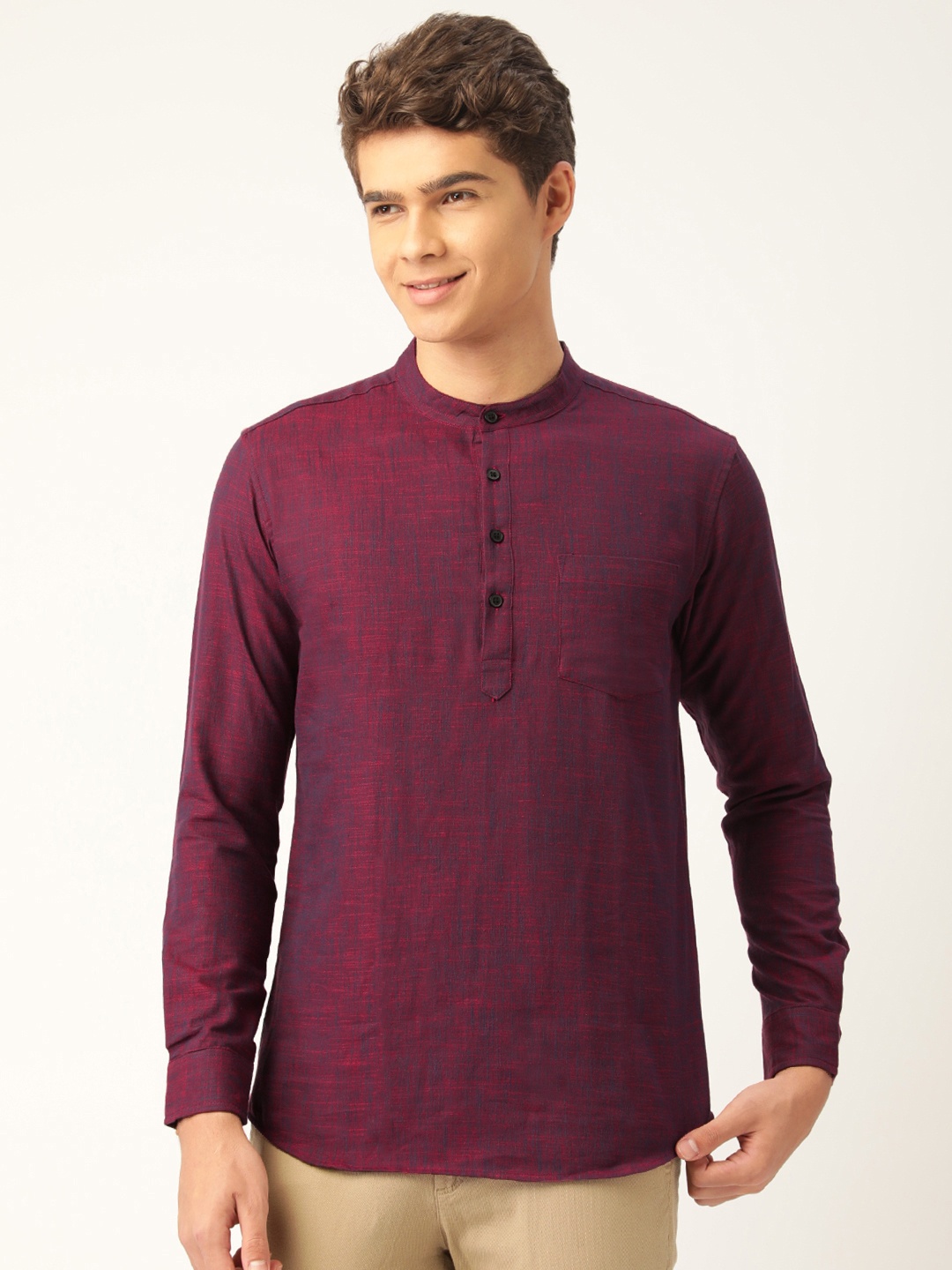 

WHITE HEART Men Red & Blue Mandarin Collar Cotton Kurta