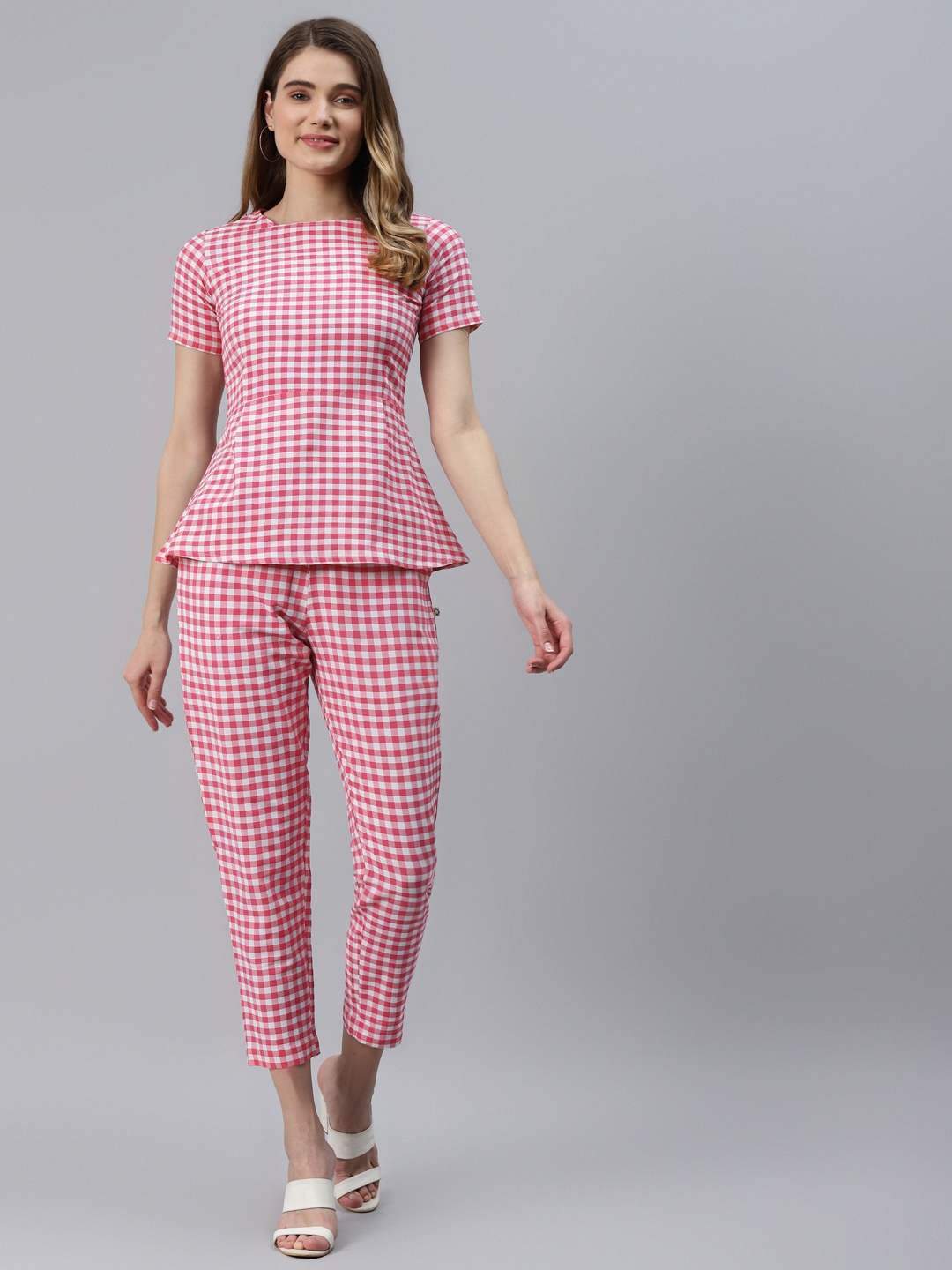 

FABNEST Women Pink & White Gingham Checked Co-ord Set