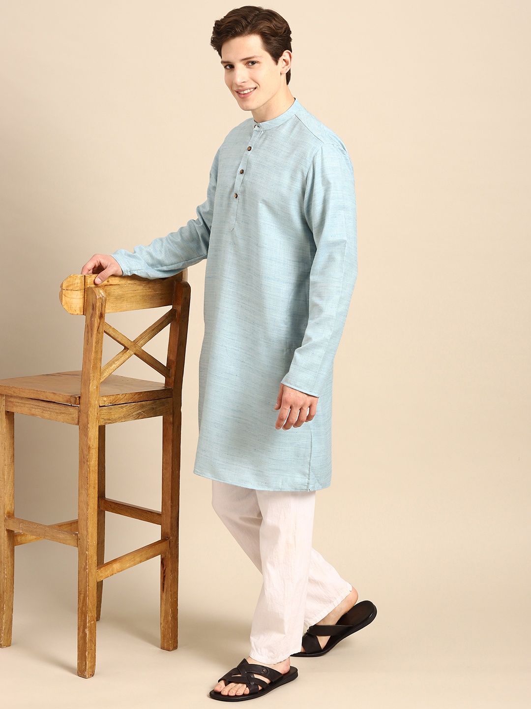 

Anouk Men Blue Jacquard Woven Design Straight Kurta