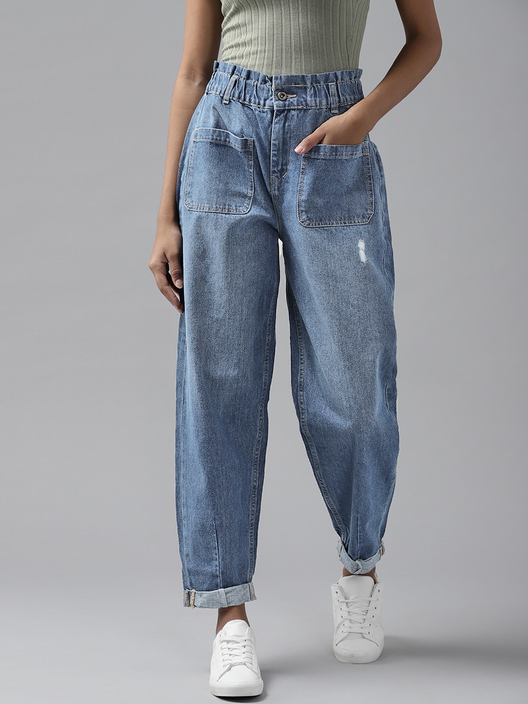 

Roadster Women Blue Pure Cotton Slouchy Fit High-Rise Jeans