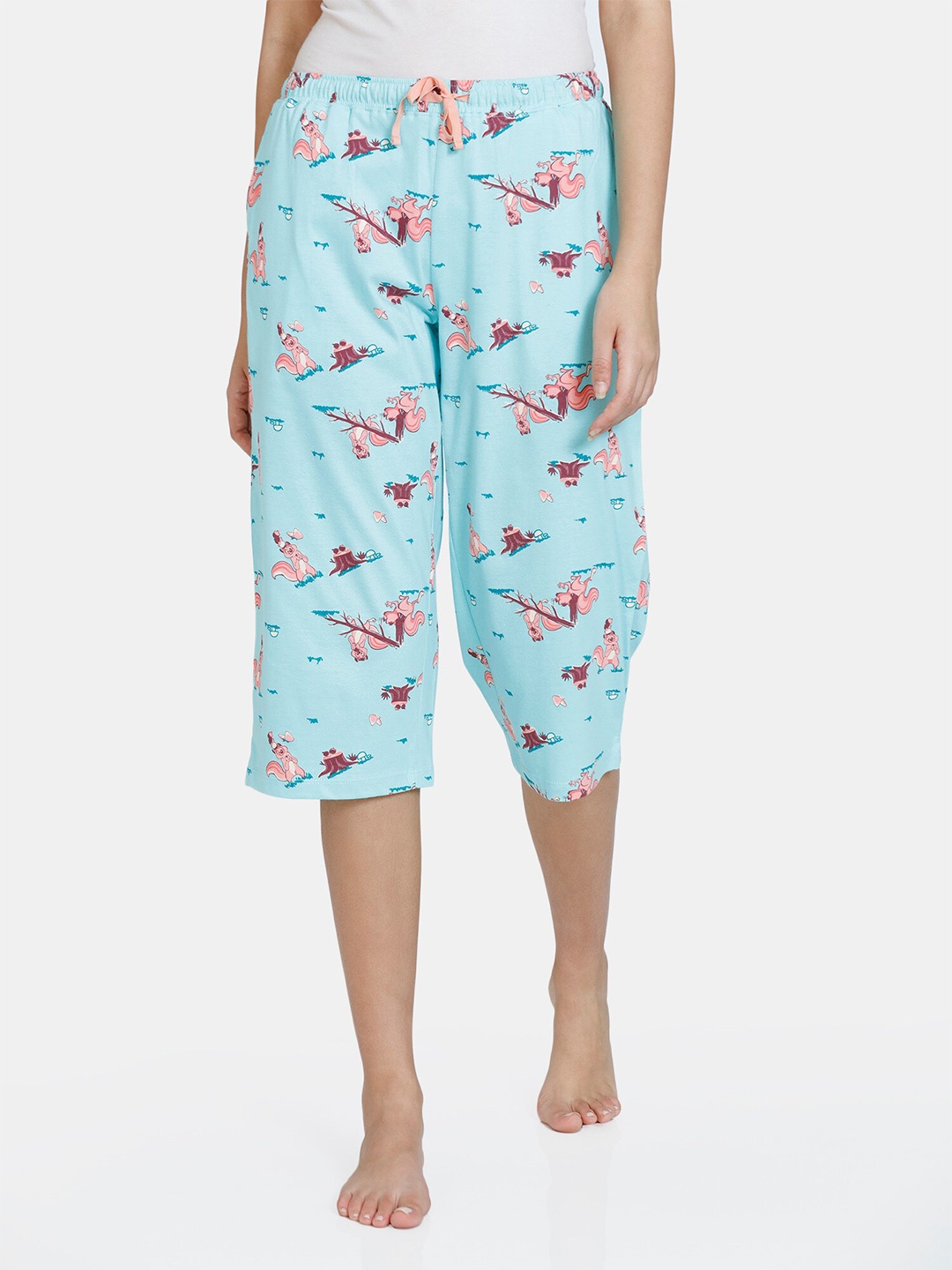 

Zivame Women Blue & Pink Printed Pure Cotton Lounge Capris