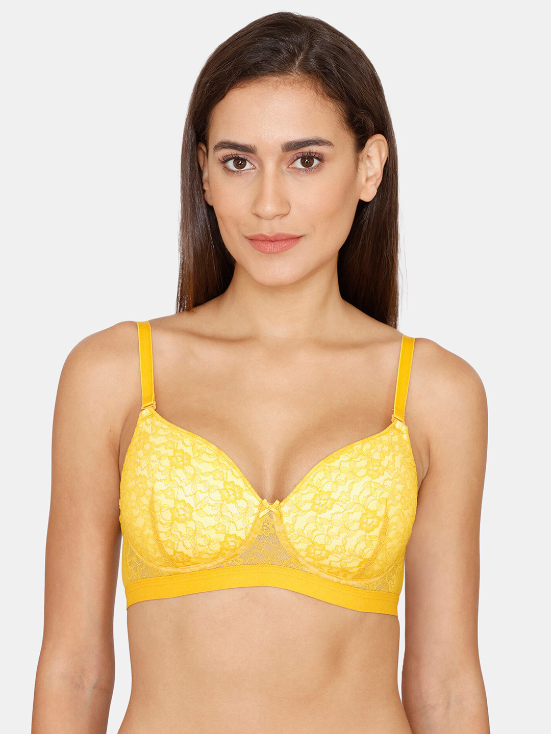 

Zivame Yellow & White Floral Underwired Medium Coverage T-shirt Bra