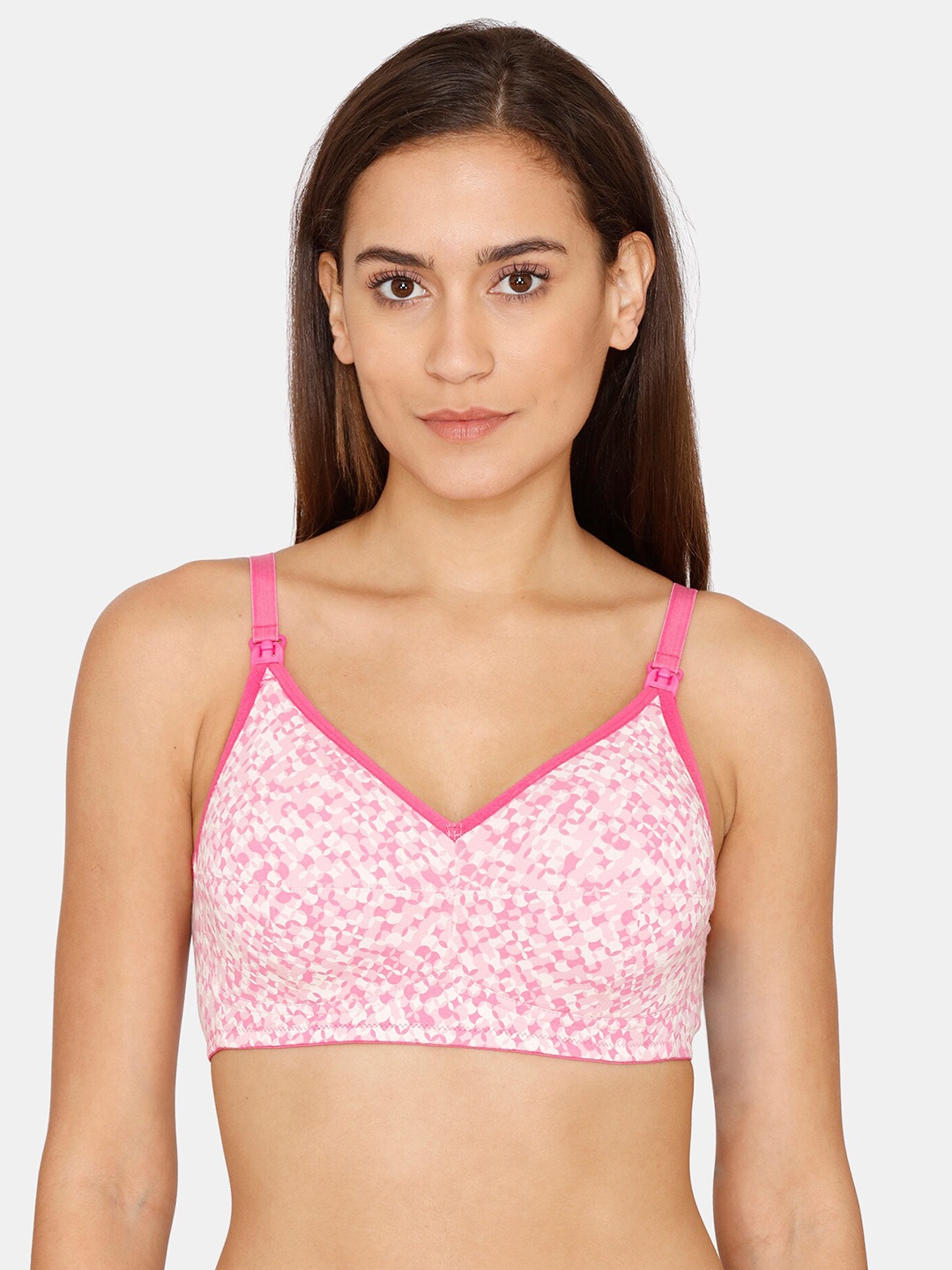 

Zivame Pink & White Geometric Maternity Bra