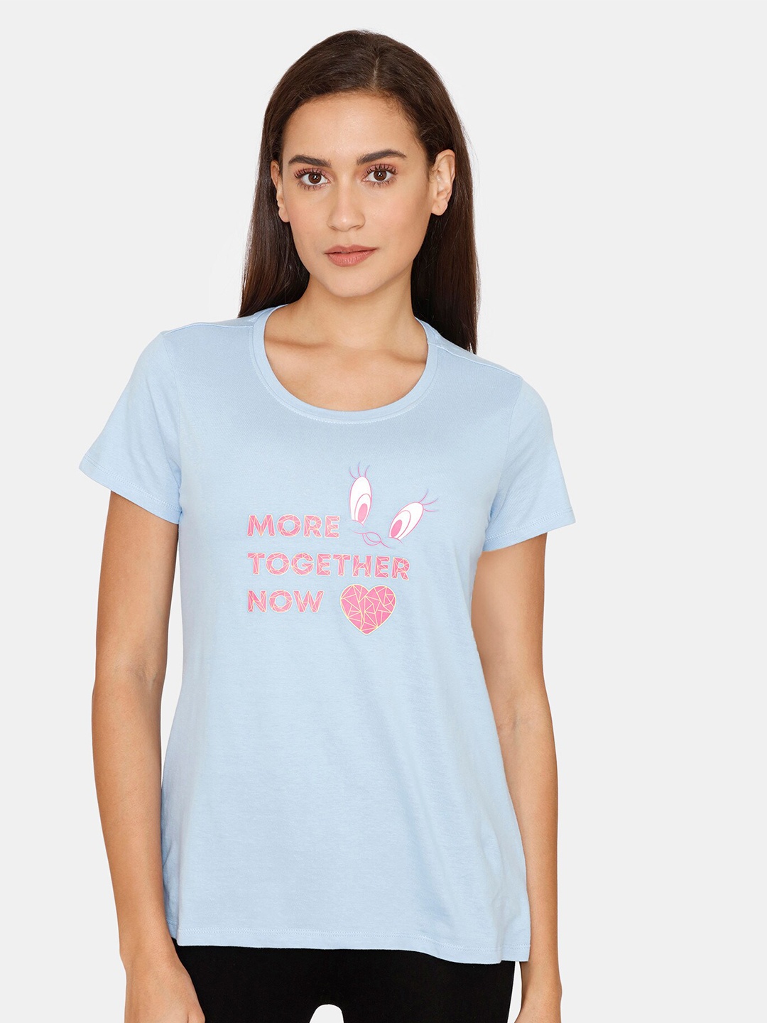 

Zivame Blue & Coral Print Pure Cotton Top