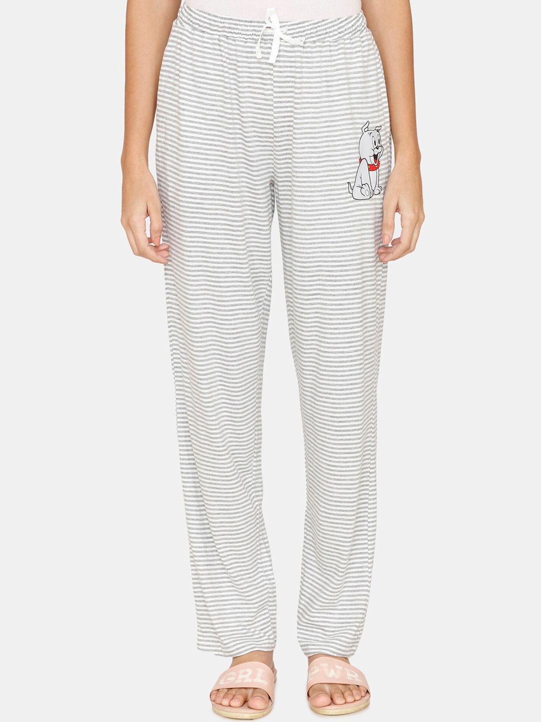 

Zivame Grey Melange Tom & Jerry Striped Knitted Lounge Pants