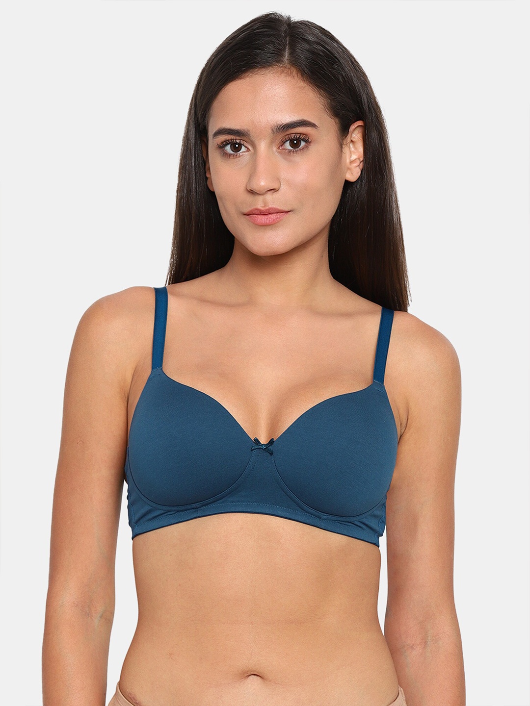 

Zivame Women Blue Solid Non-Wired Lightly Padded Seamless T-shirt Bra