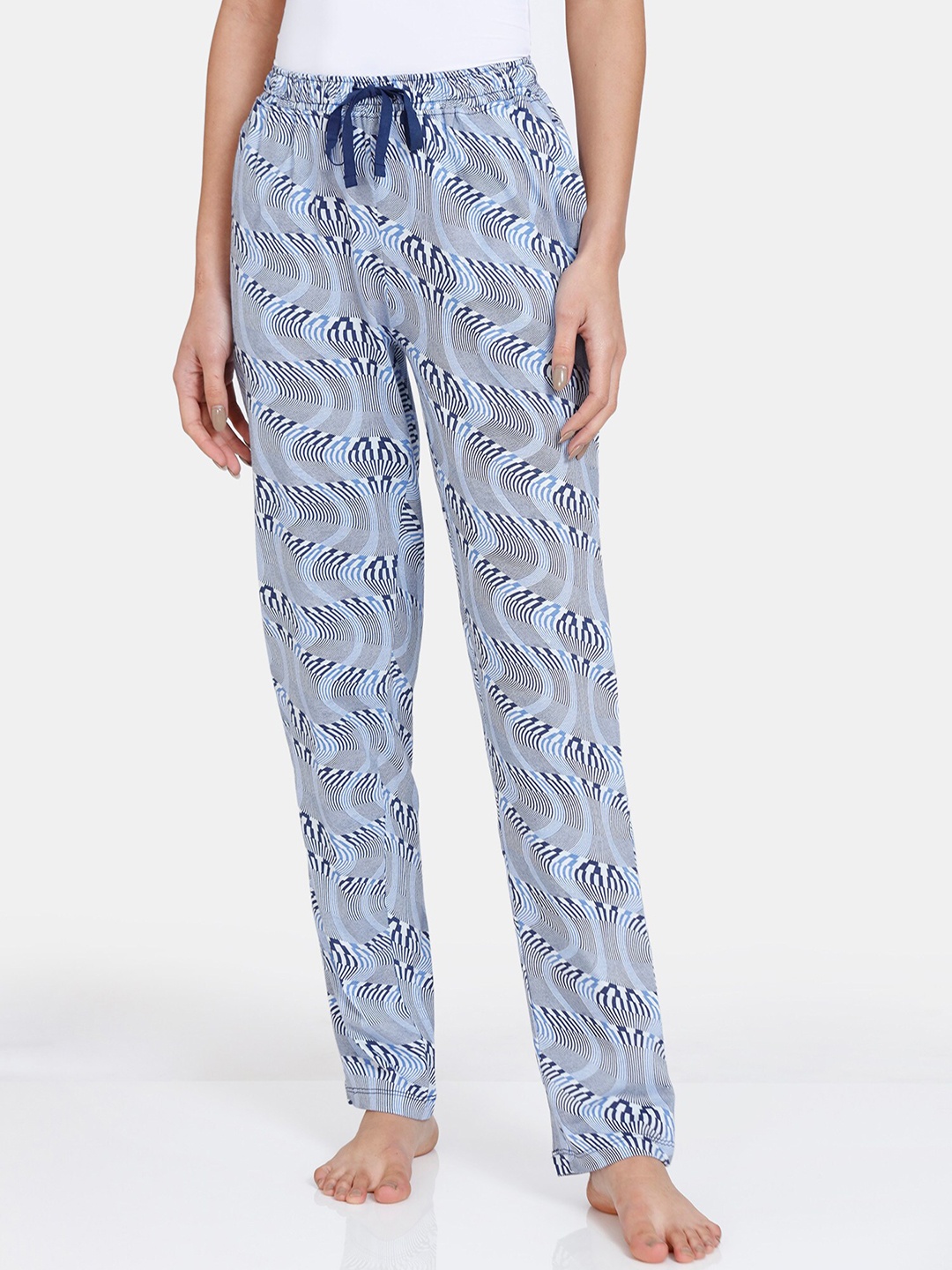 

Zivame Women Blue Printed Knitted Pure Cotton Lounge Pants