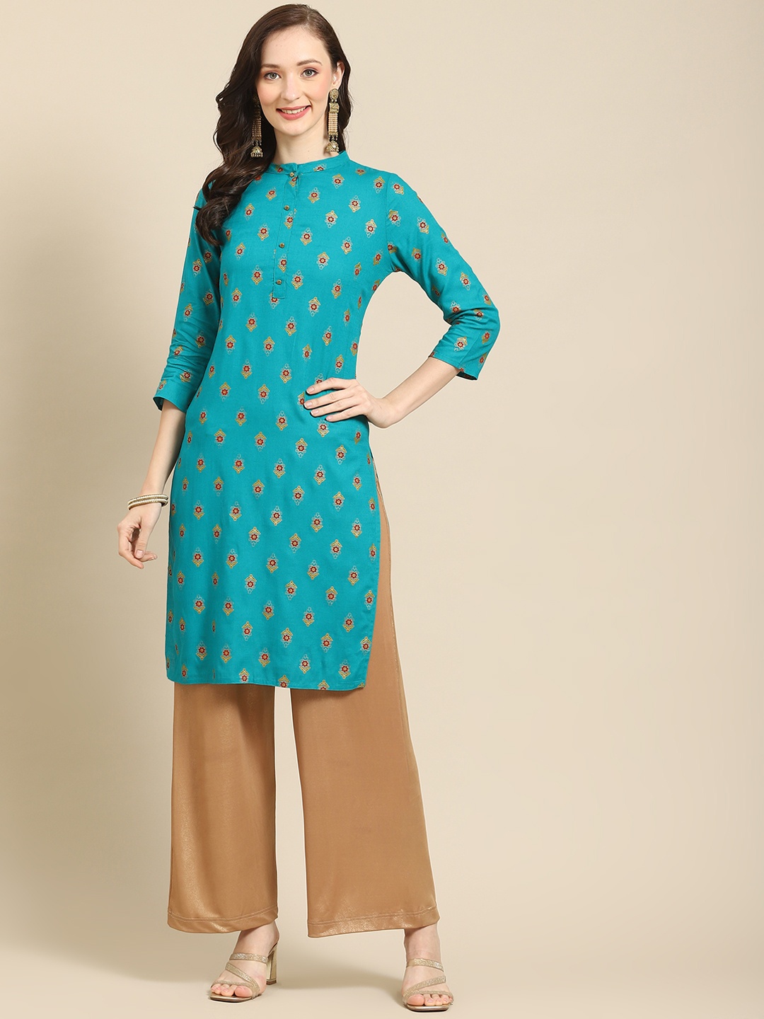 

Prakrti Women Sea Green Floral Kurta