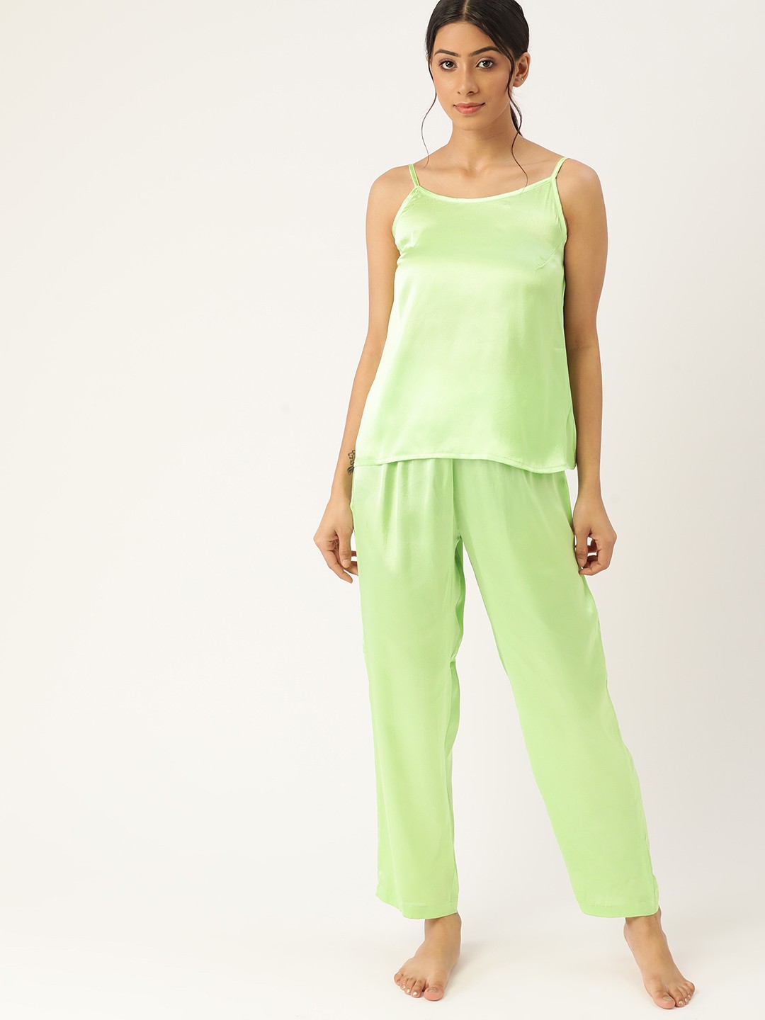 

ETC Women Green Solid Satin Pajama Set