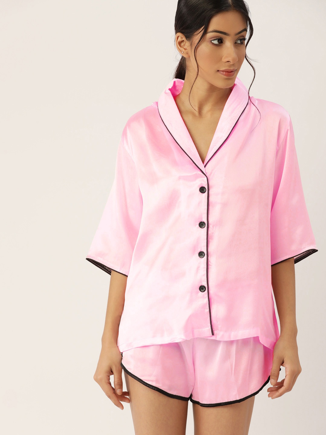 

ETC Women Pink Solid Satin Shorts Set