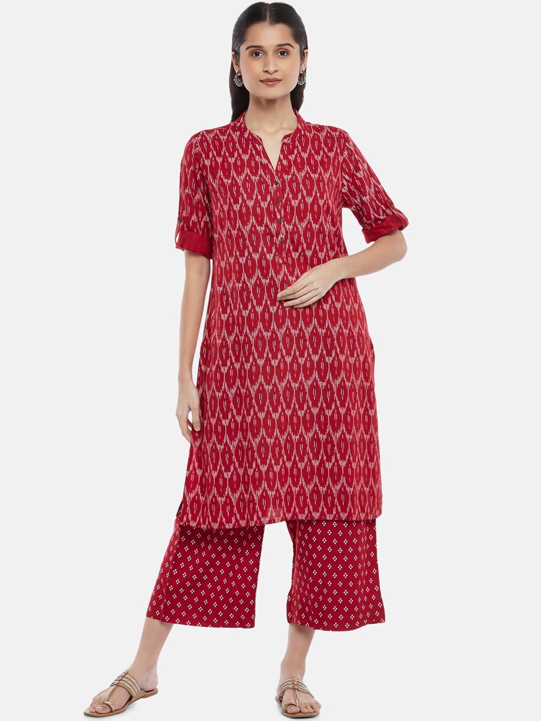 

RANGMANCH BY PANTALOONS Women Red Printed Kurta with Palazzos