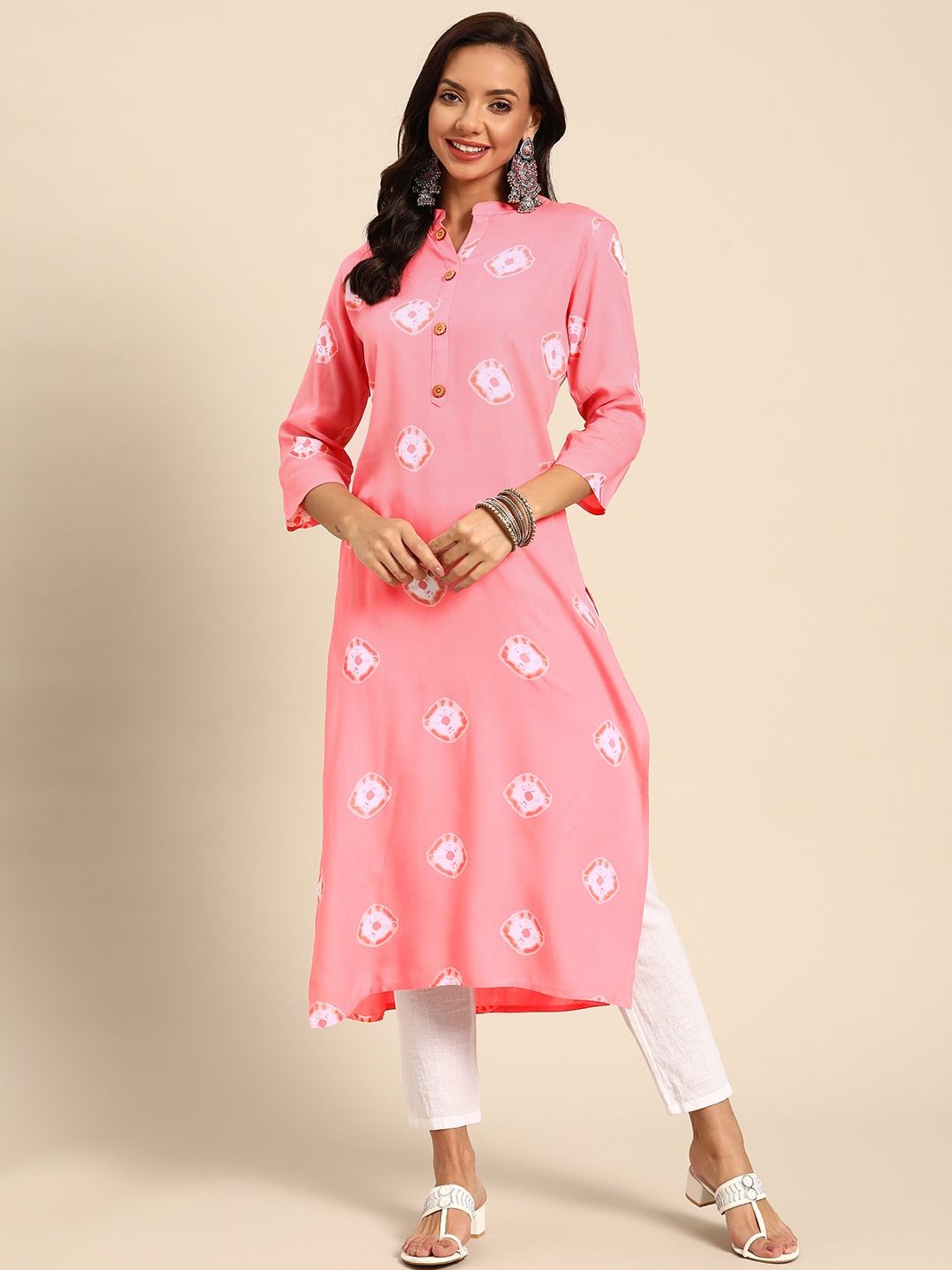 

Prakrti Women Pink & White Geometric Print Kurta