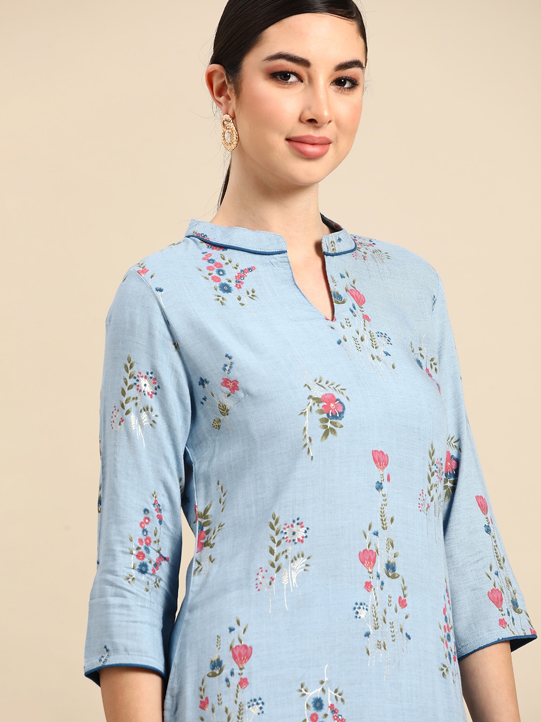 

Anouk Women Blue & Multicoloured Floral Printed Kurta