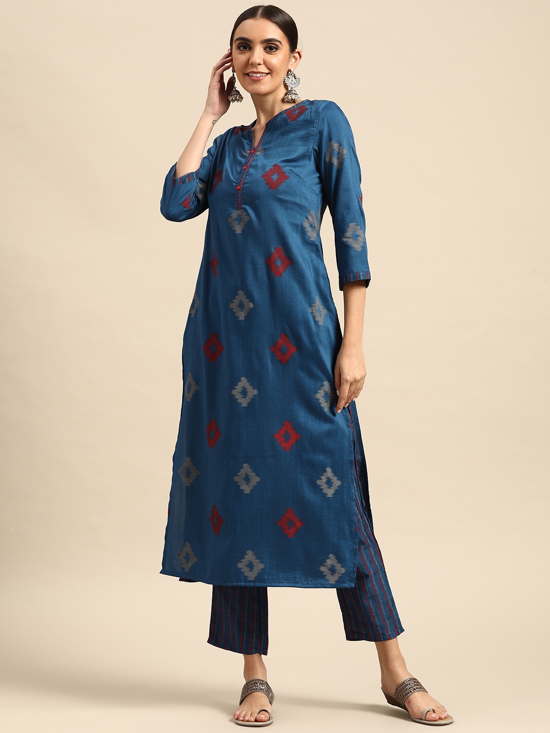 

Anouk Women Navy Blue Printed Kurti with Trousers