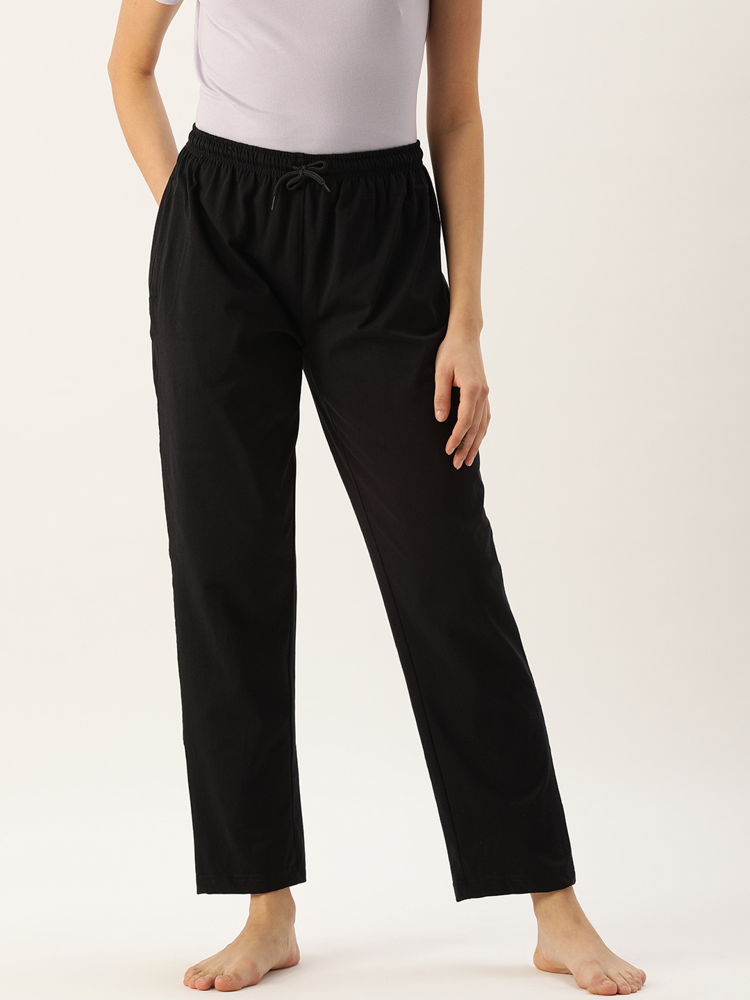 

Kryptic Women Black Solid Pure Cotton Relaxed Fit Lounge Pants