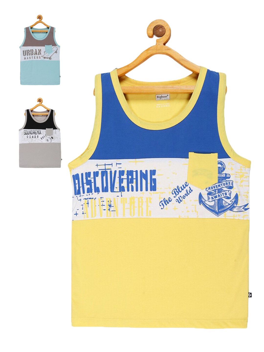 

Dollar Boys Pack of 3 Printed Pocket Cotton Vest, Multi