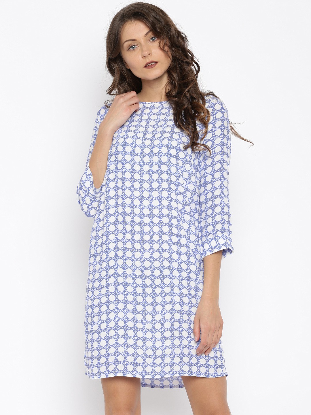 

Vero Moda Women Blue & White Printed A-Line Dress