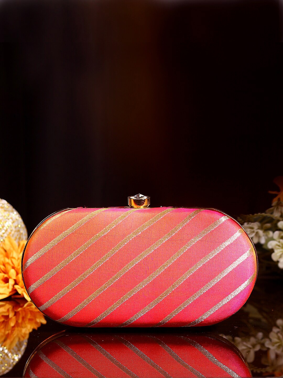 

TRINK Red & Gold-Toned Striped Box Clutch