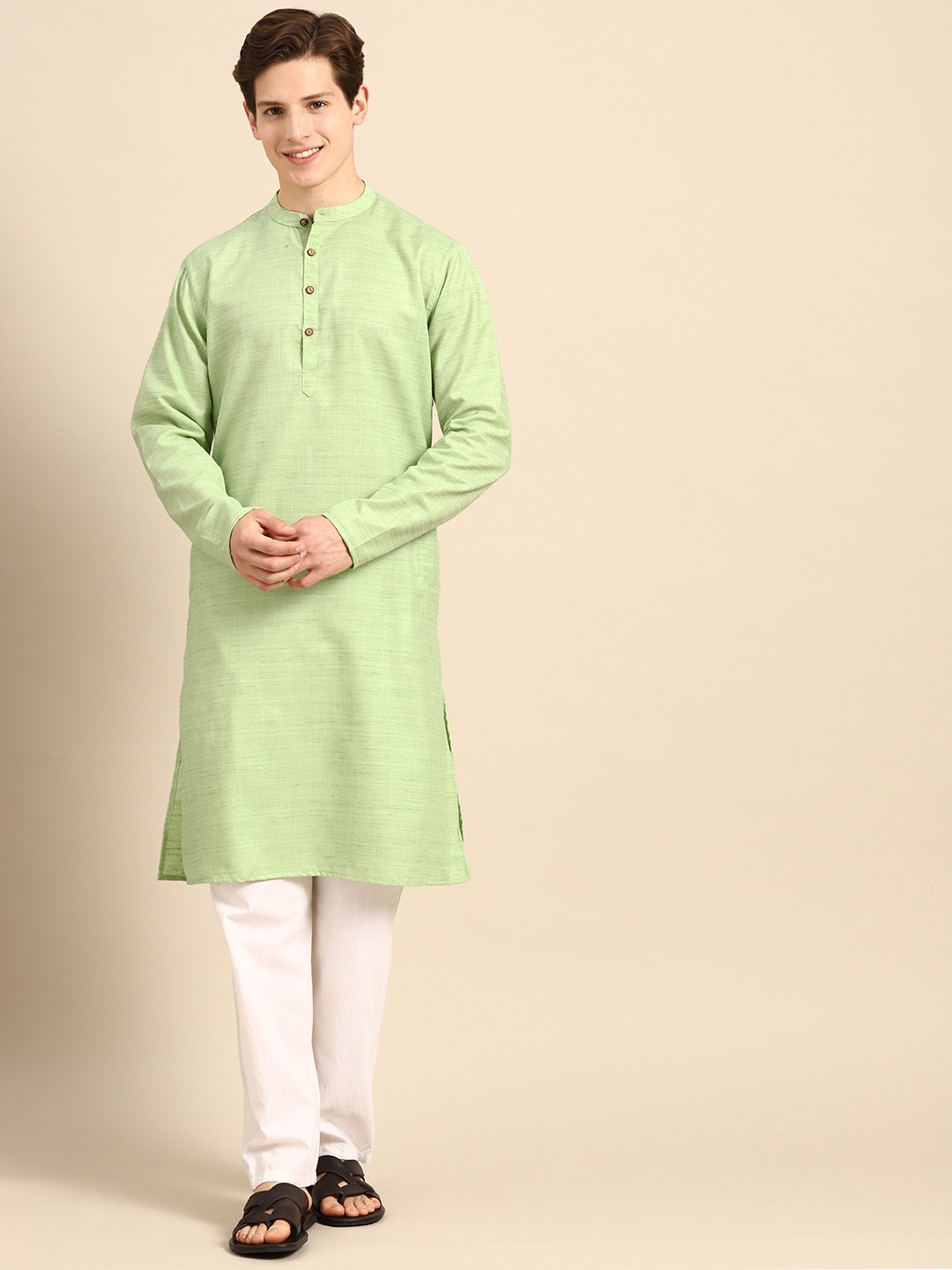

Anouk Men Green Jacquard Woven Design Straight Kurta