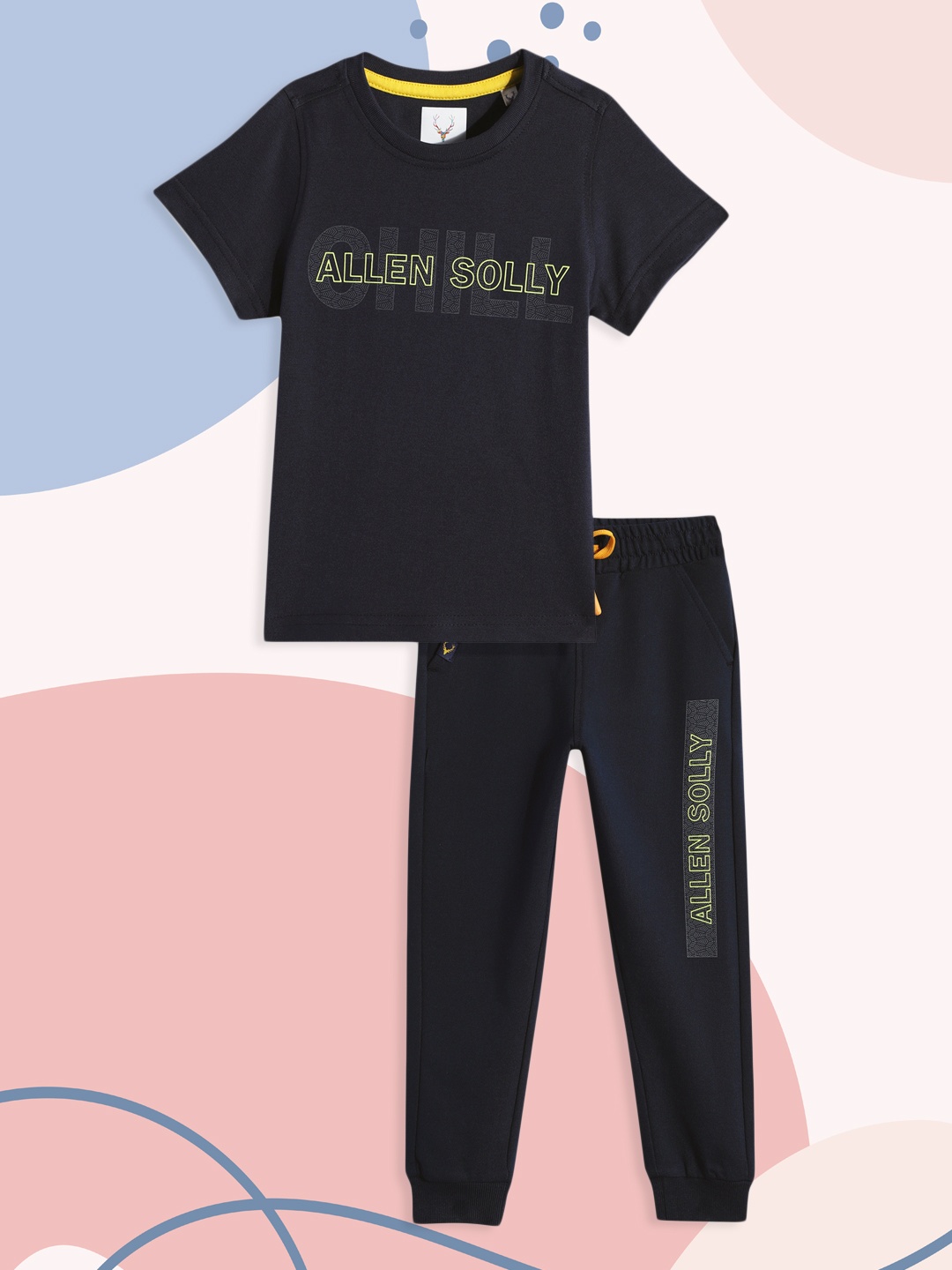

Allen Solly Junior Boys Navy Blue Printed T-shirt with Trousers