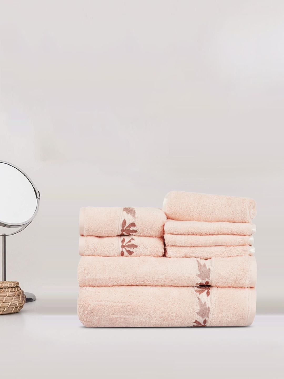 

LUSH & BEYOND Set Of 8 Pink Solid 500GSM Cotton Towel Set