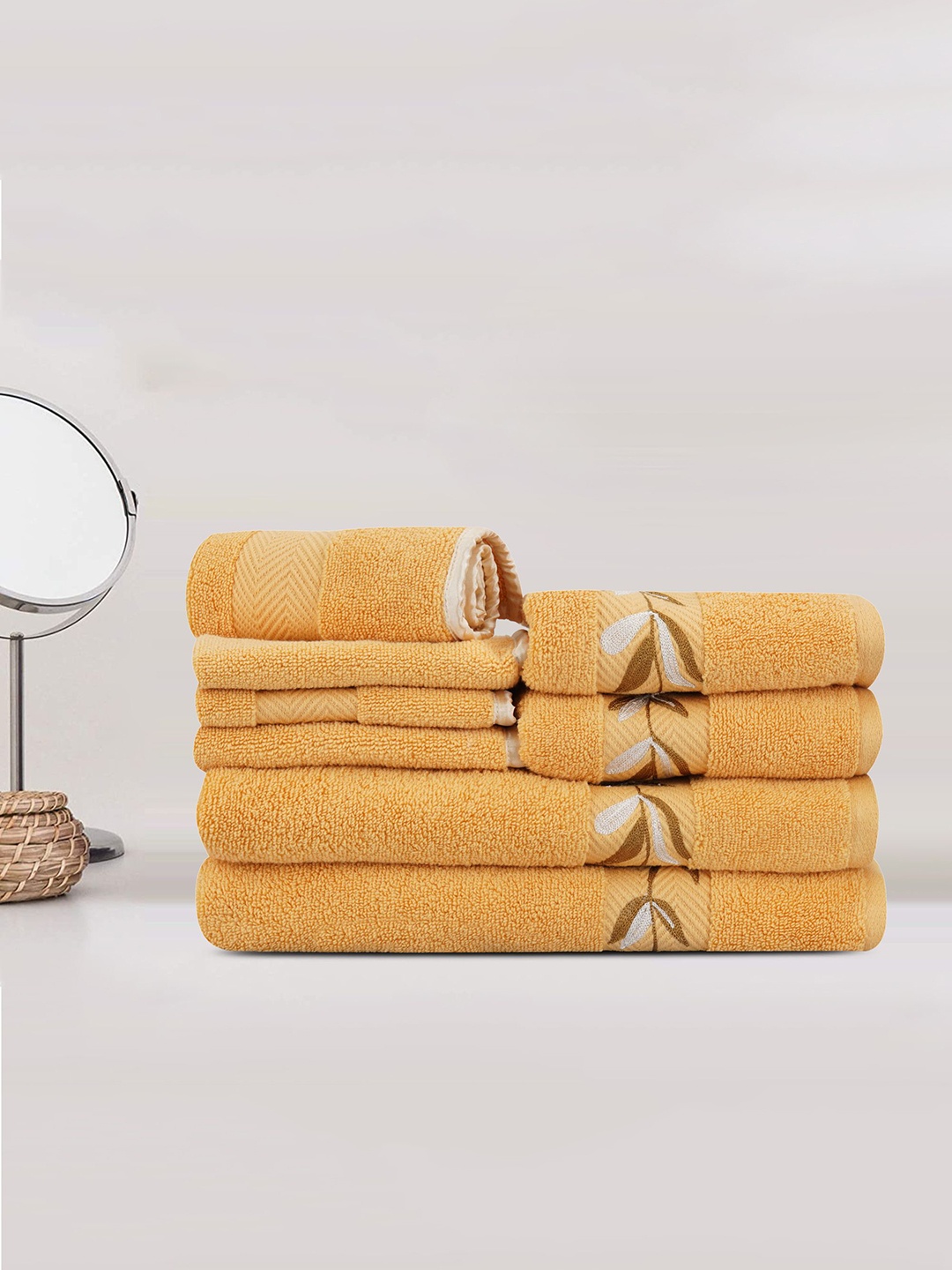 

LUSH & BEYOND Set Of 8 Yellow Solid 500 GSM Cotton Towels