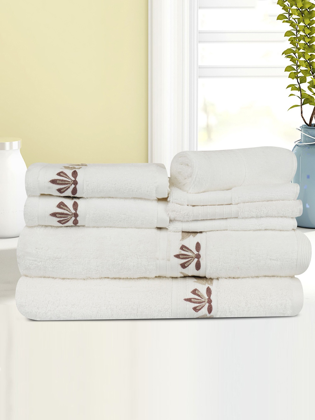 

LUSH & BEYOND Set of 8 White 500 GSM Pure Cotton Towel Set