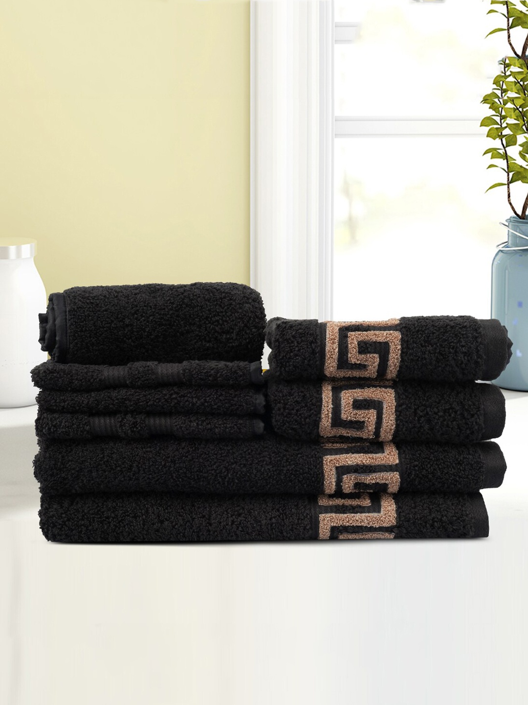 

LUSH & BEYOND Set of 8 Black Cotton Towel Set
