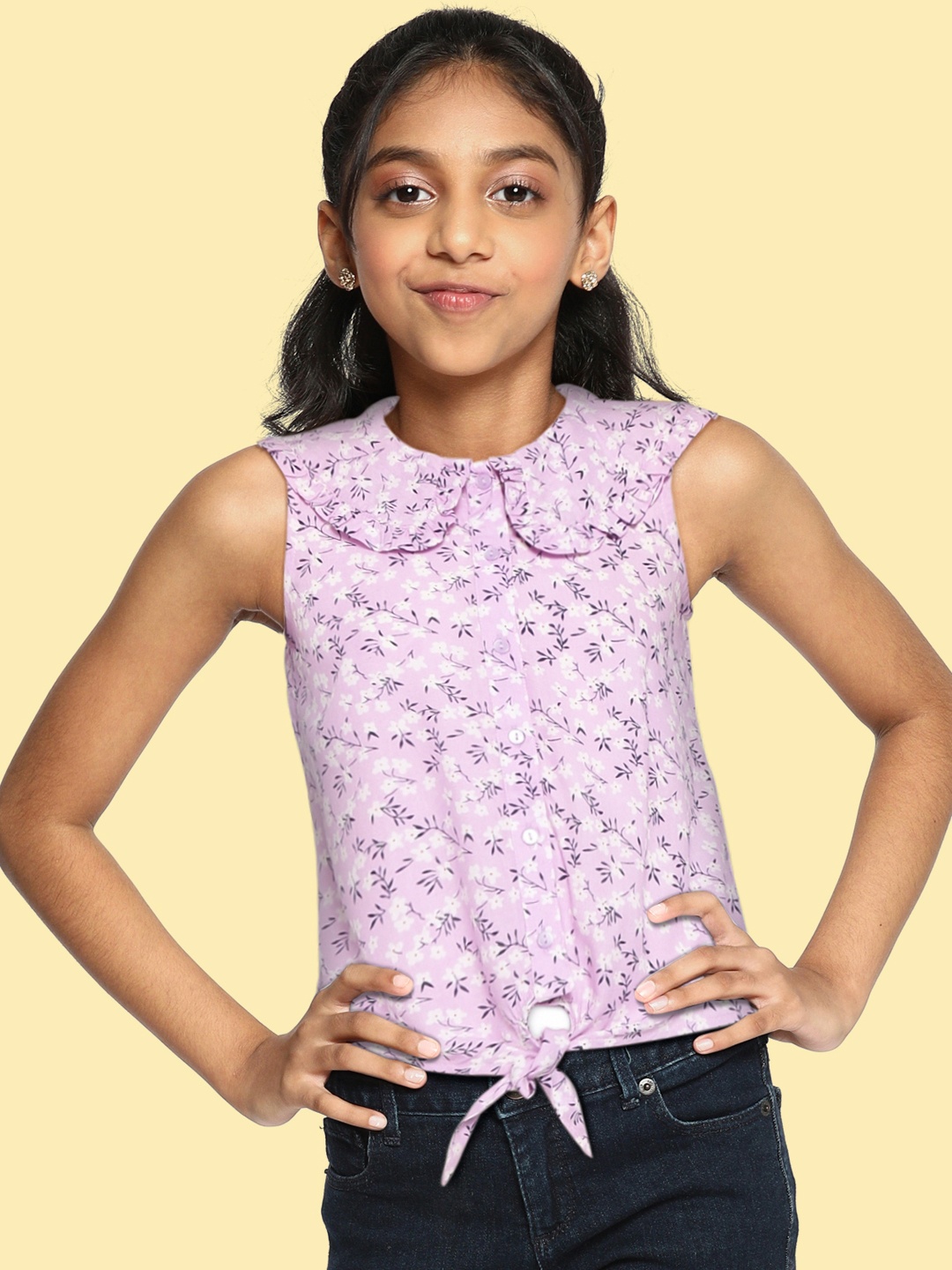 

Allen Solly Junior Lavender & White Floral Print Top