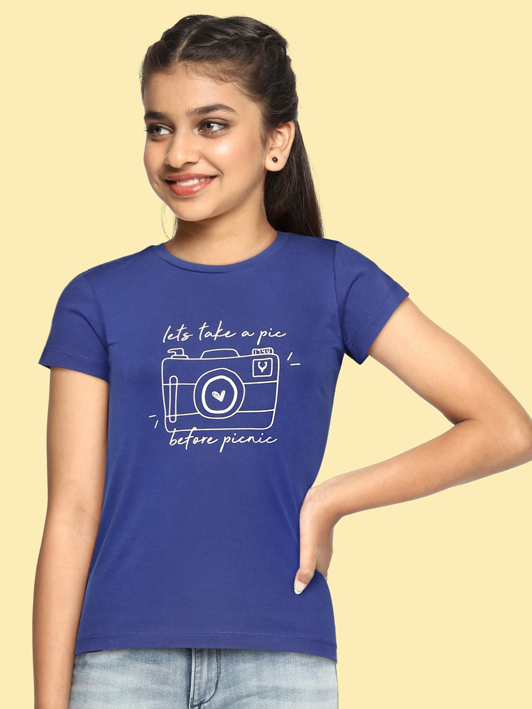 

Allen Solly Junior Girls Blue & White Printed T-shirt