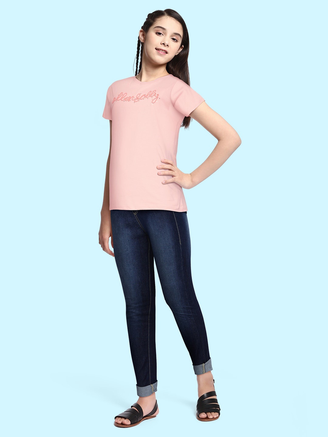 

Allen Solly Junior Girls Pink Brand Logo Pure Cotton T-shirt
