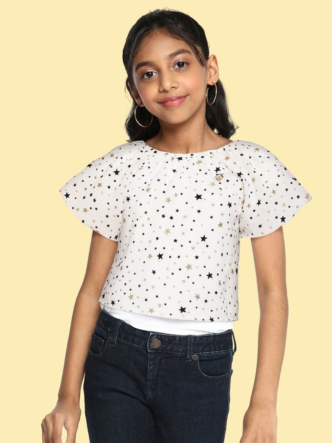 

Allen Solly Junior Girls White & Black Geometric Print Top