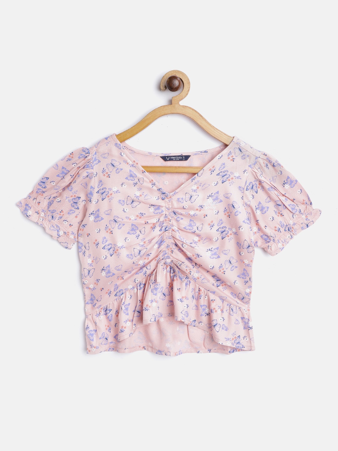 

Allen Solly Junior Girls Pink & Lavender Floral Print High-Low Top