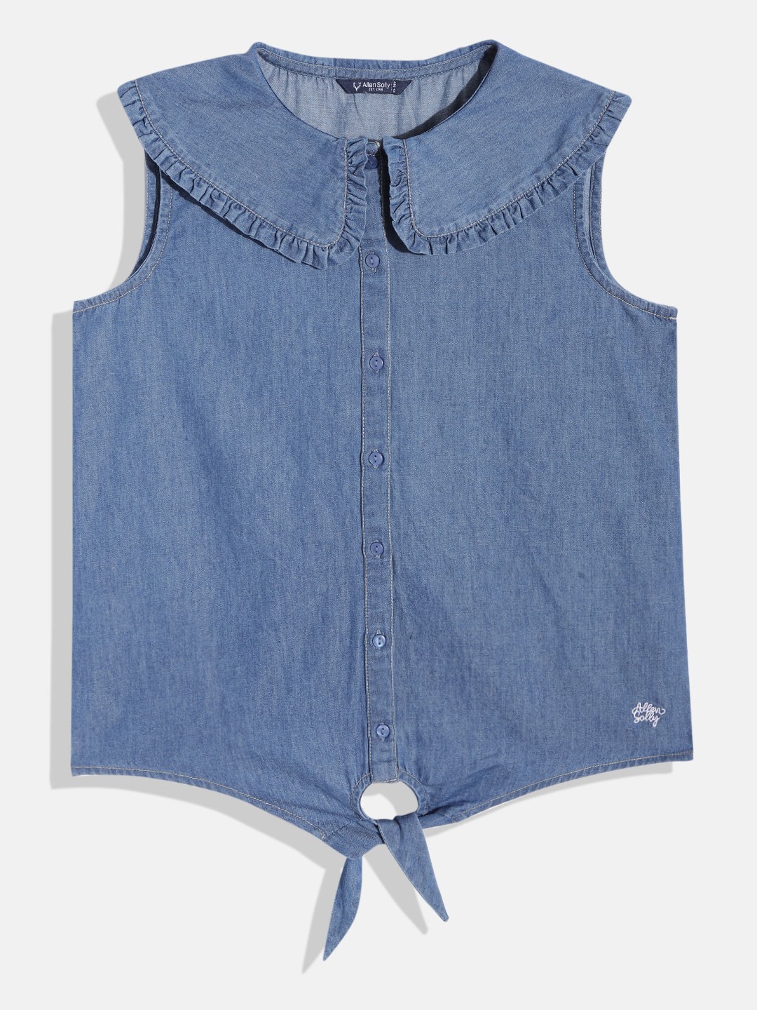 

Allen Solly Junior Girls Blue Solid Pure Cotton A-Line Top