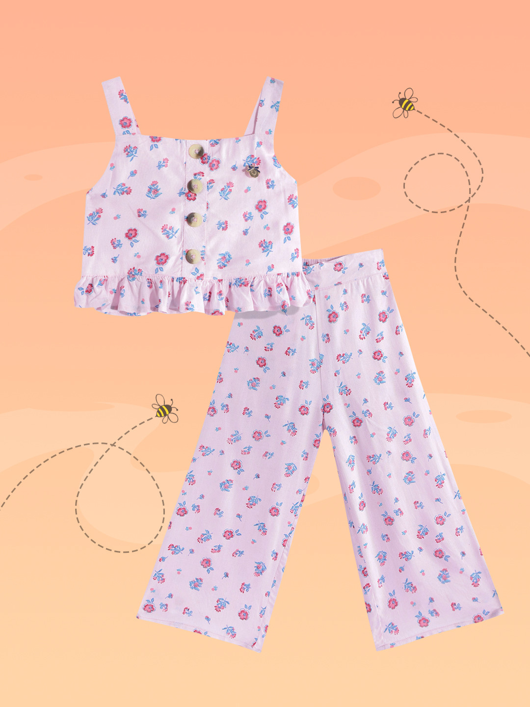 

Allen Solly Junior Girls Pink & Blue Floral Print Top with Trousers