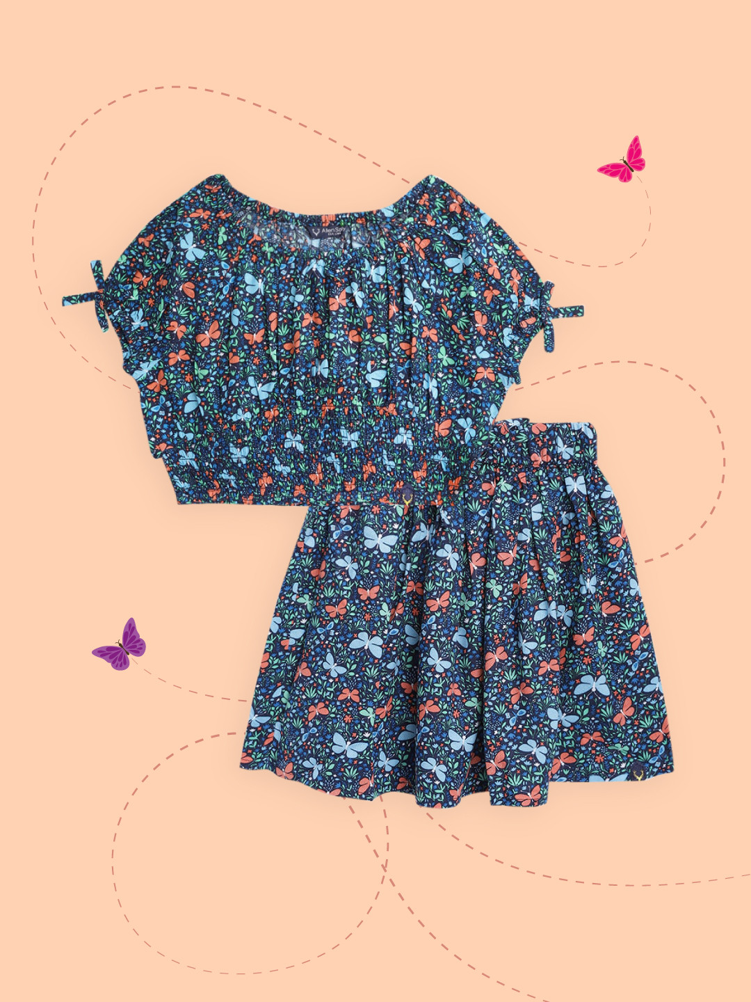 

Allen Solly Junior Girls Navy Blue & Green Floral Print Top with Skirt
