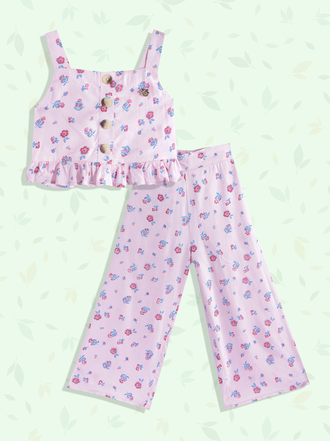 

Allen Solly Junior Girls Pink & Blue Floral Print Top with Trousers
