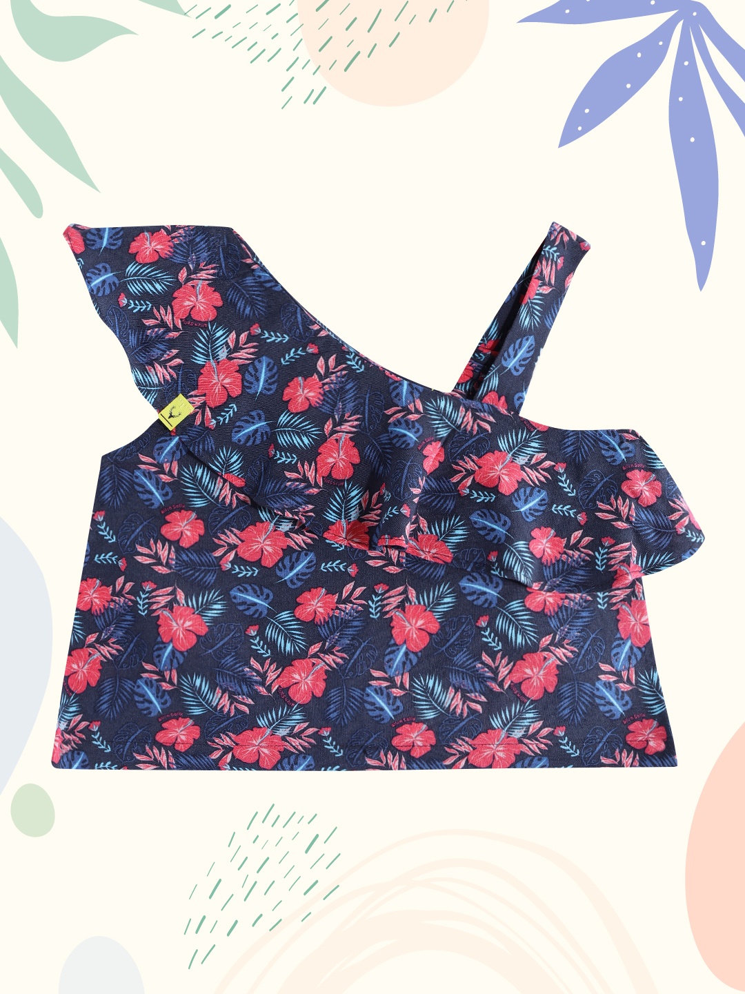 Allen Solly Junior Girls Navy Blue & Fuchsia Pink Floral Print Top